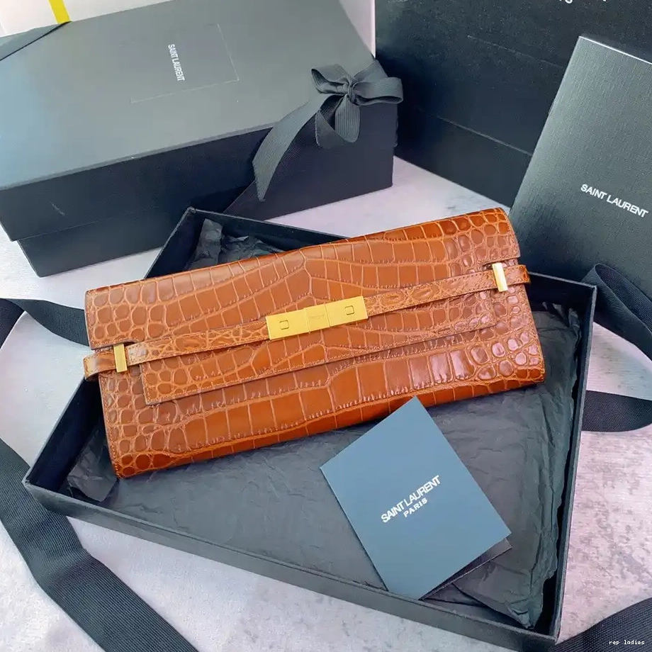 Repzbay REP YSL IN LEATHER CLUTCH MANHATTAN CROCODILE-EMBOSSED 0518